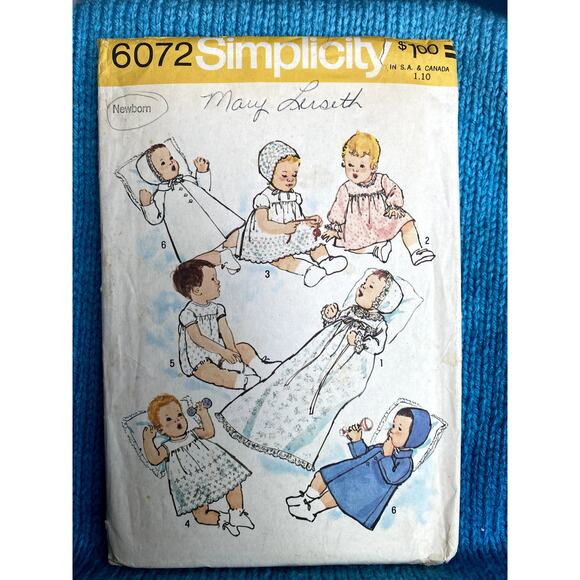 Simplicity 6072 Sewing pattern Baby gown dress bonnet 1970s size newborn - Picture 1 of 5